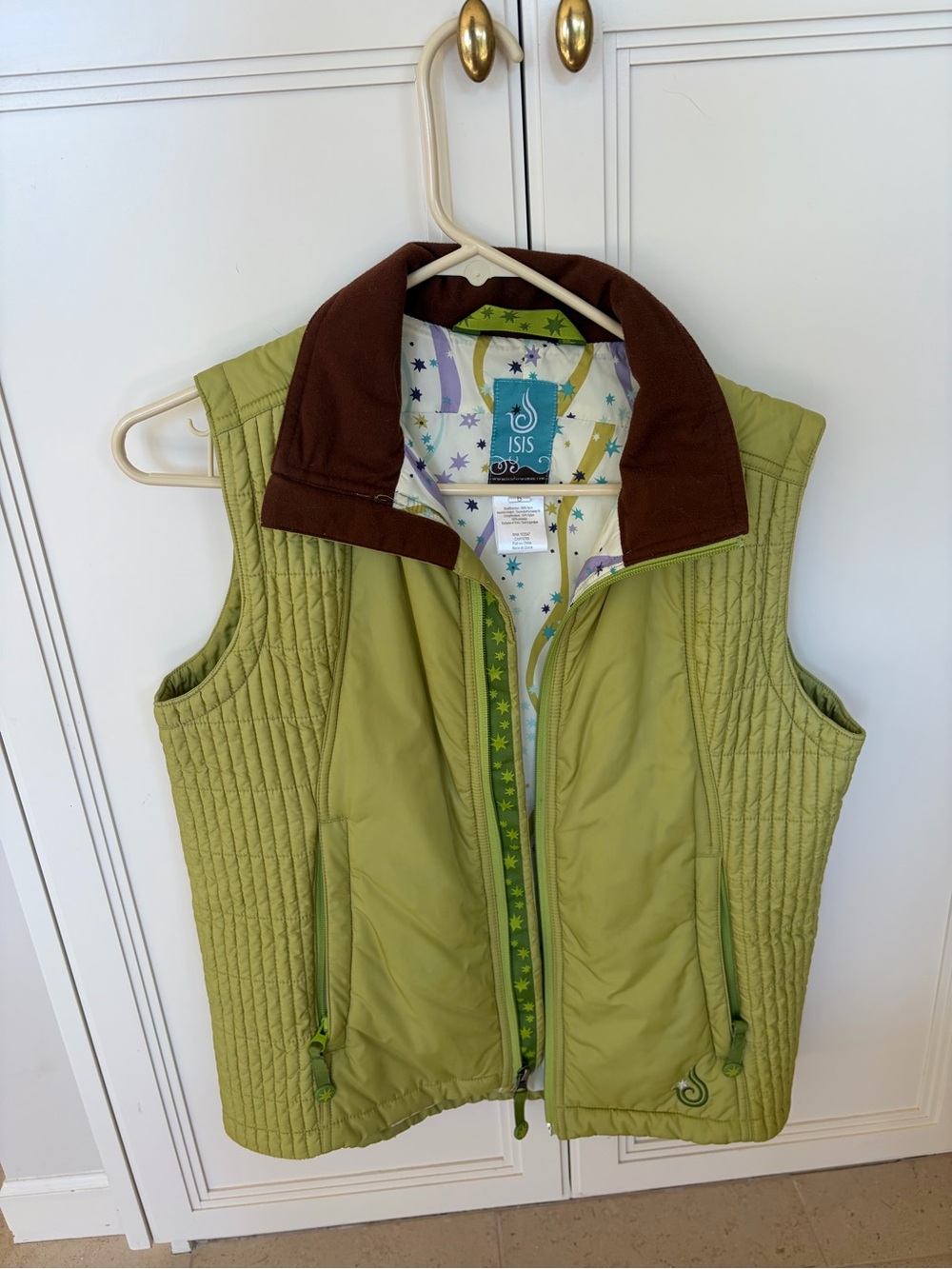 ISIS ' Green Quilted Vest with Brown Collar